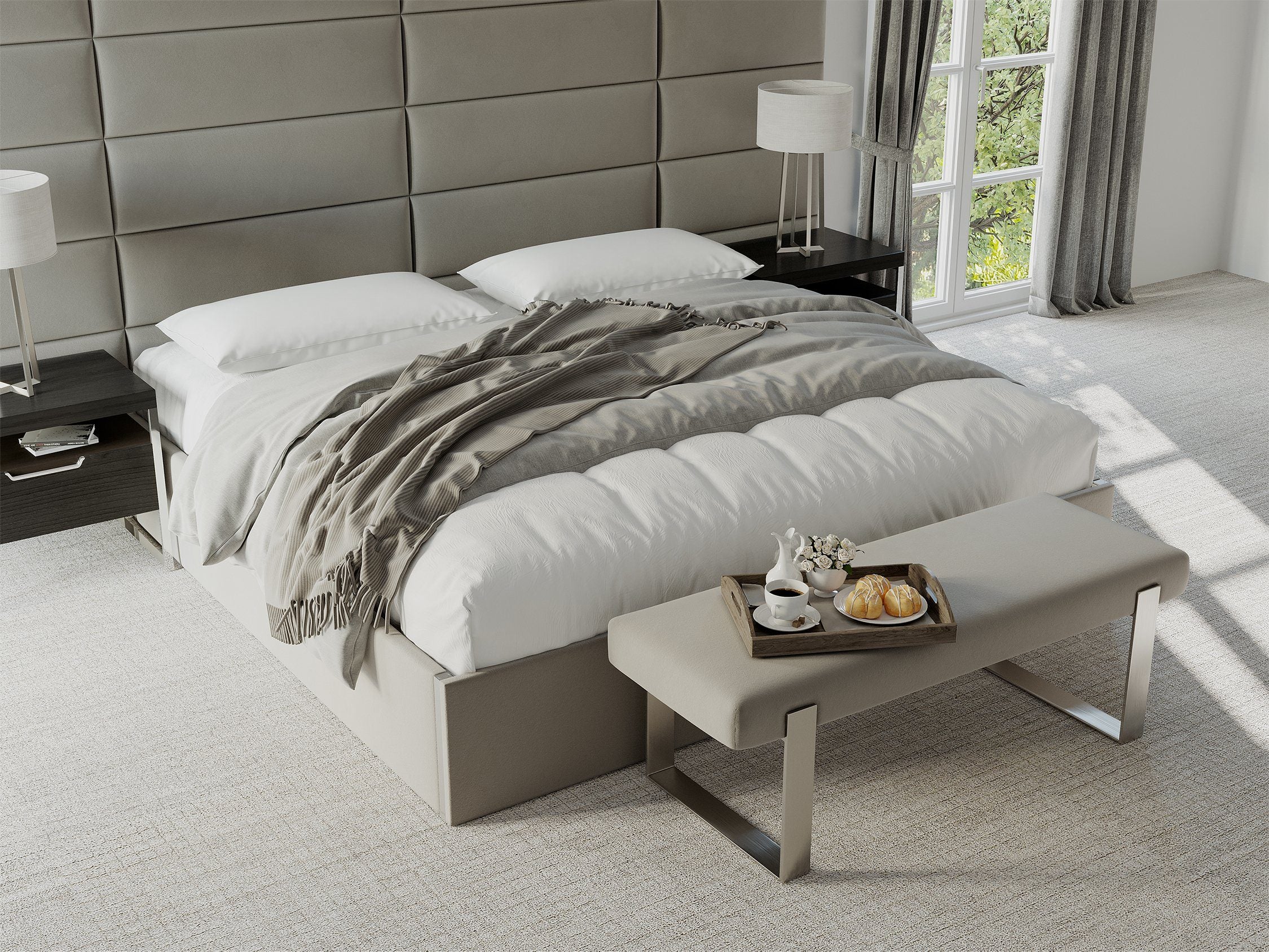 Vant Upholstered Bedroom Bench - Brushed Nickel Legs - Image 106